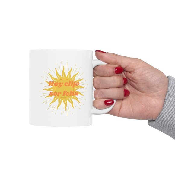 Mug - 'Hoy Elijo Ser Feliz' Empowering Quote Ceramic Mug, 11oz/15oz - Picture 5 of 7